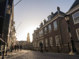 Street in Utrecht with setting sun